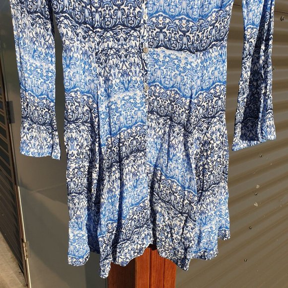 Tigerlily 8 Blue Paisley Crepe embroidered Lace button cool tones flowy Dress - Picture 3 of 13